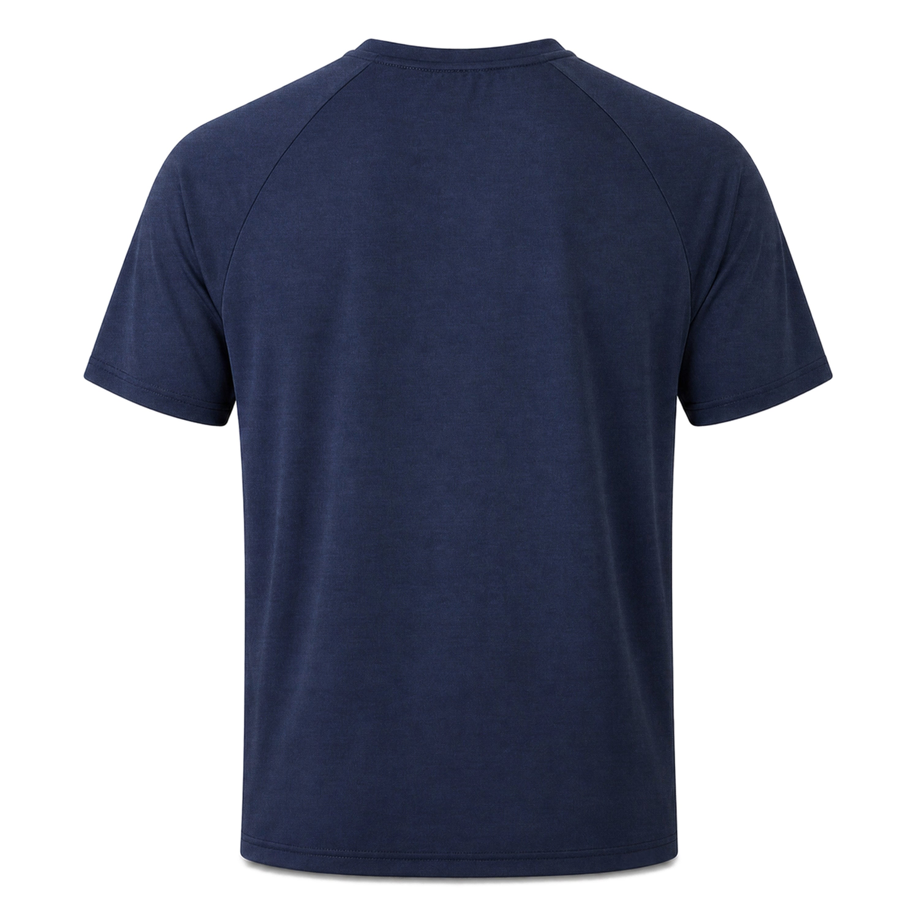 Navy blue t-shirt on a light gray background