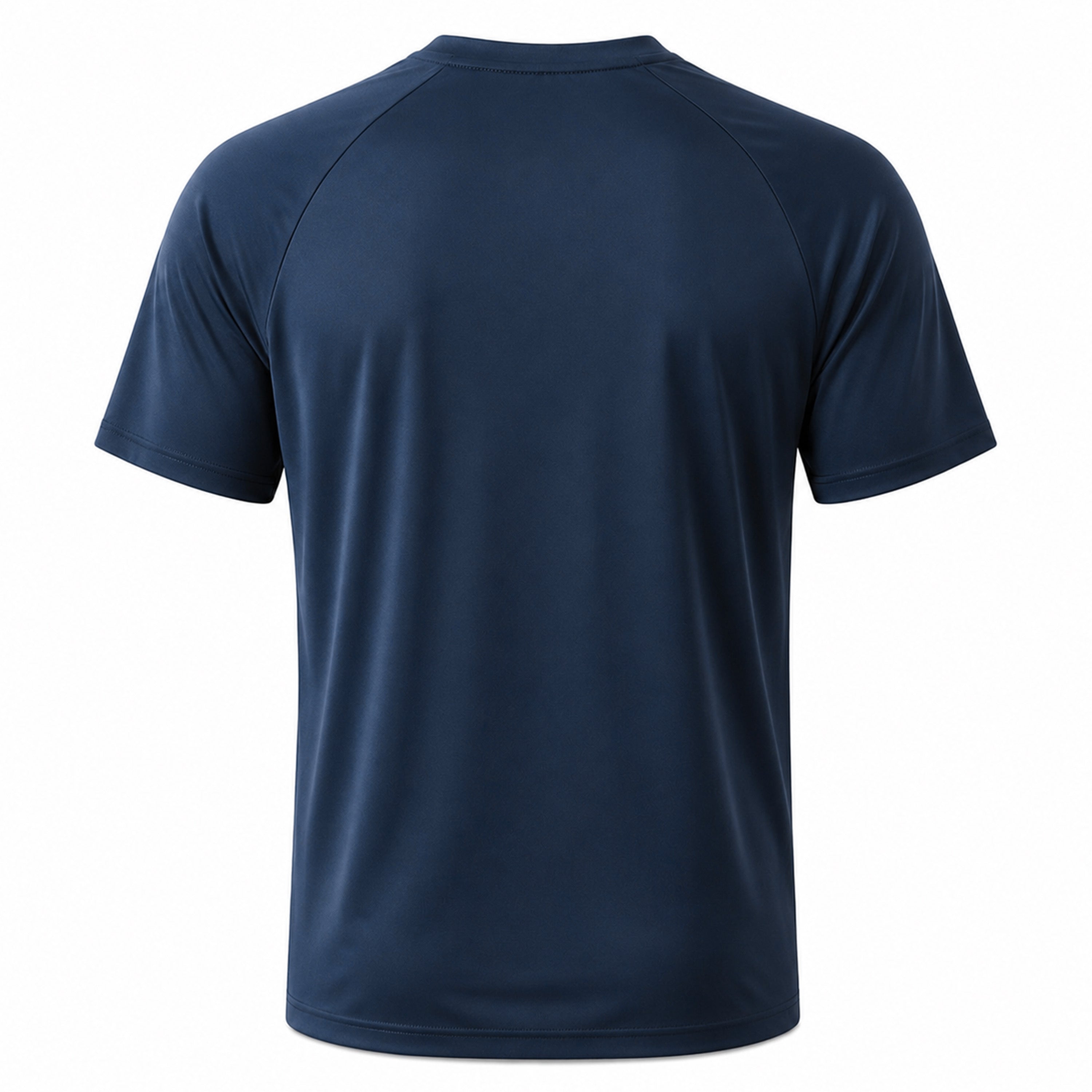 Navy blue t-shirt on a light gray background