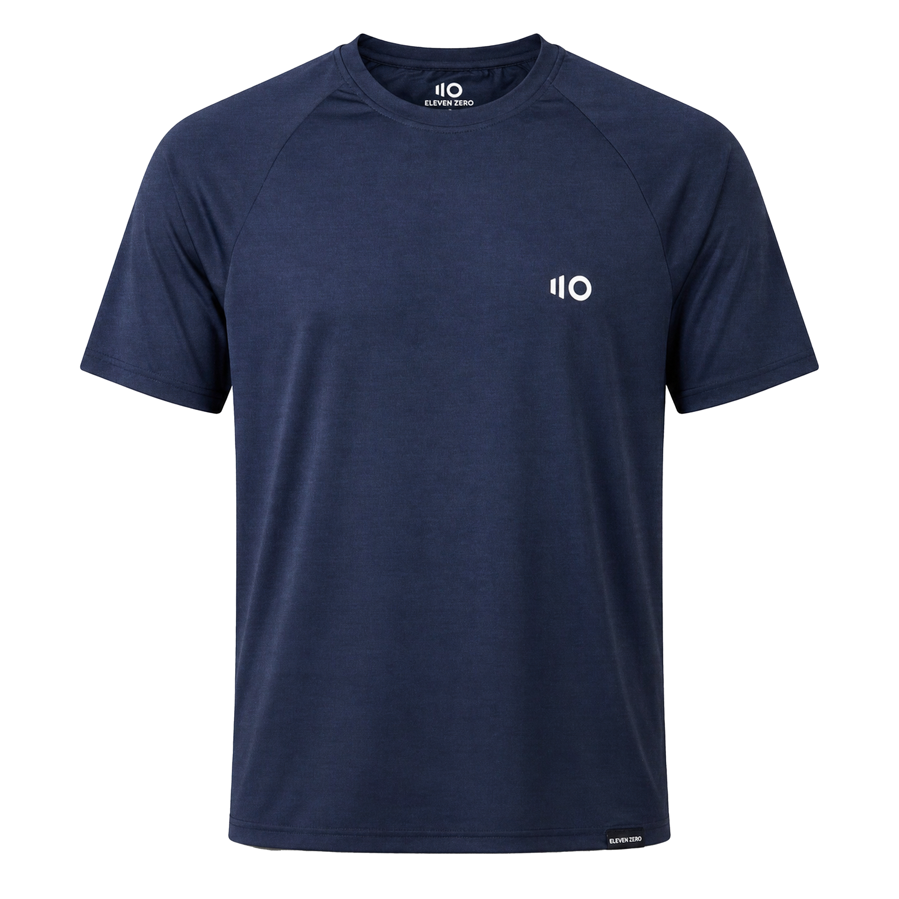 Navy blue t-shirt with a logo on a transparent background