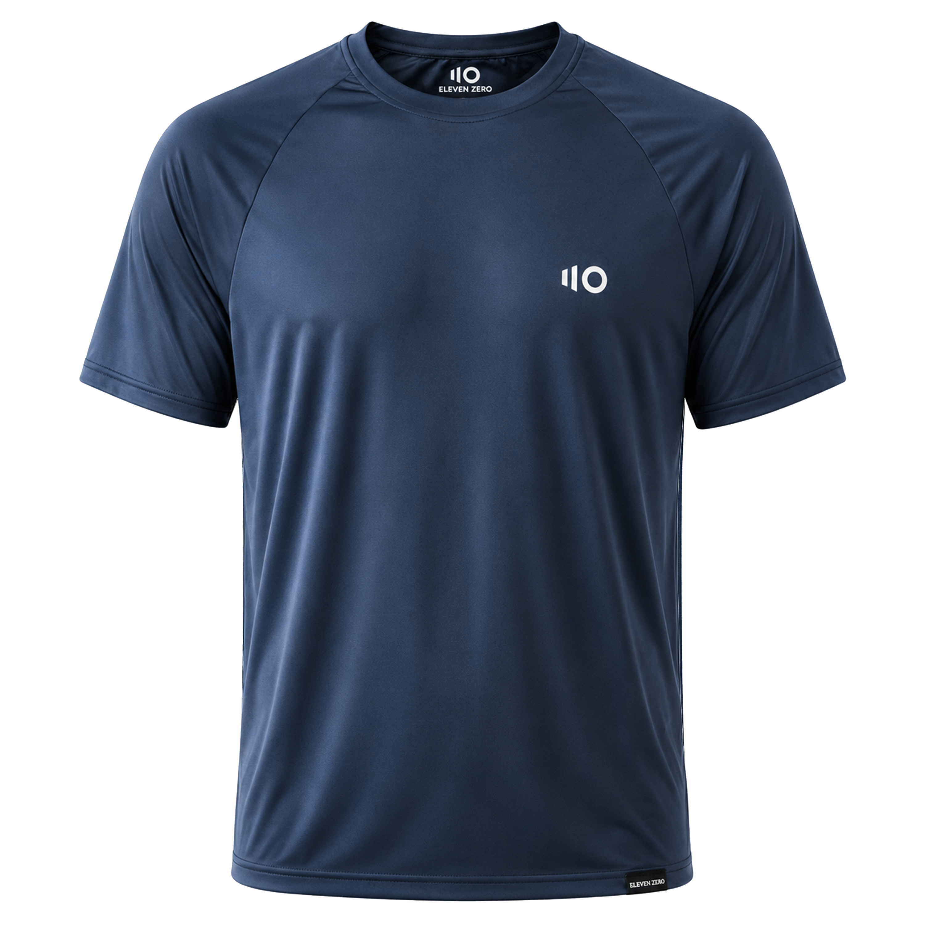 Navy blue t-shirt with a logo on a transparent background