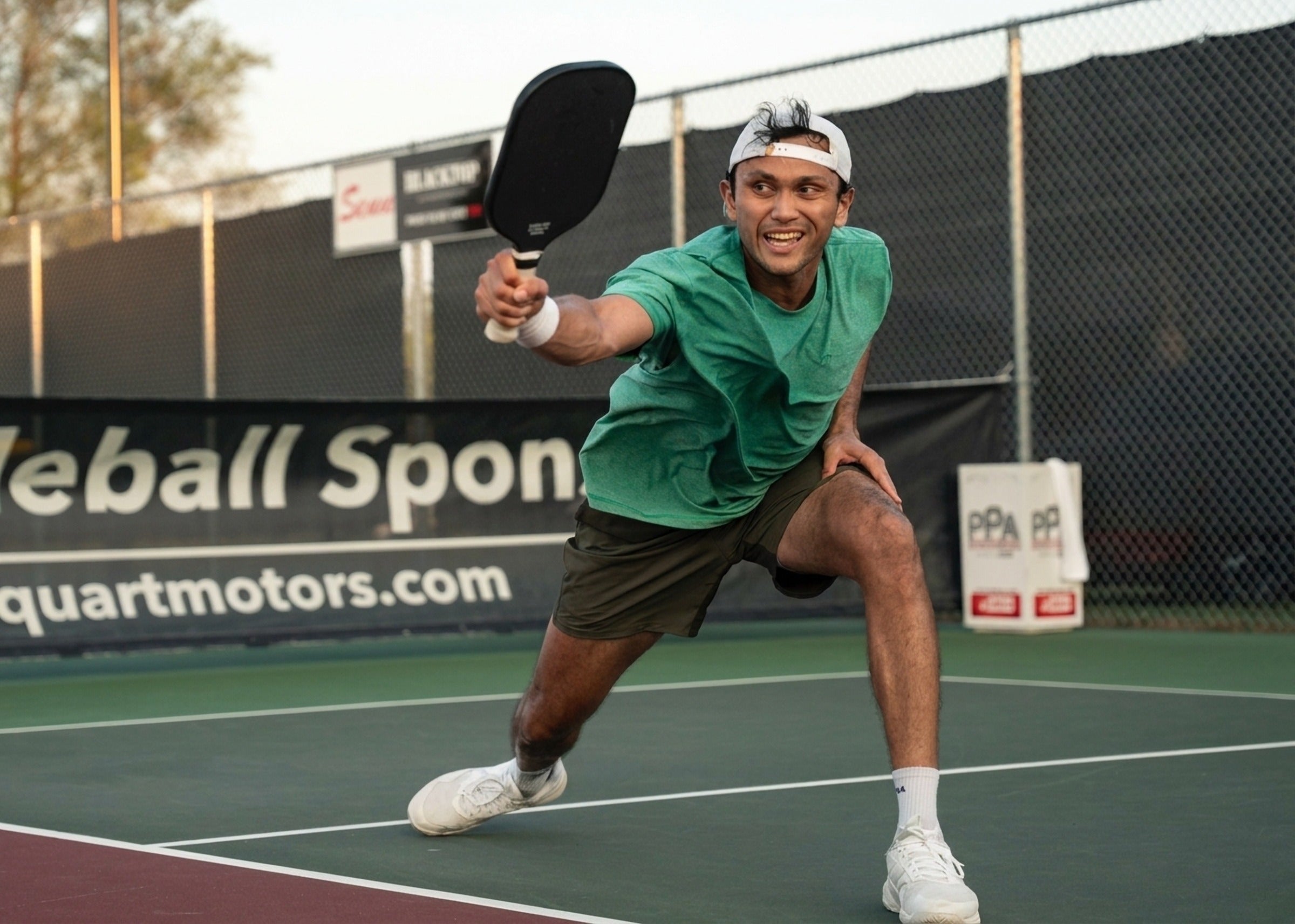 Vincent Rettke lunges for a forehand at the 2026 Wisconsin PPA Challenger