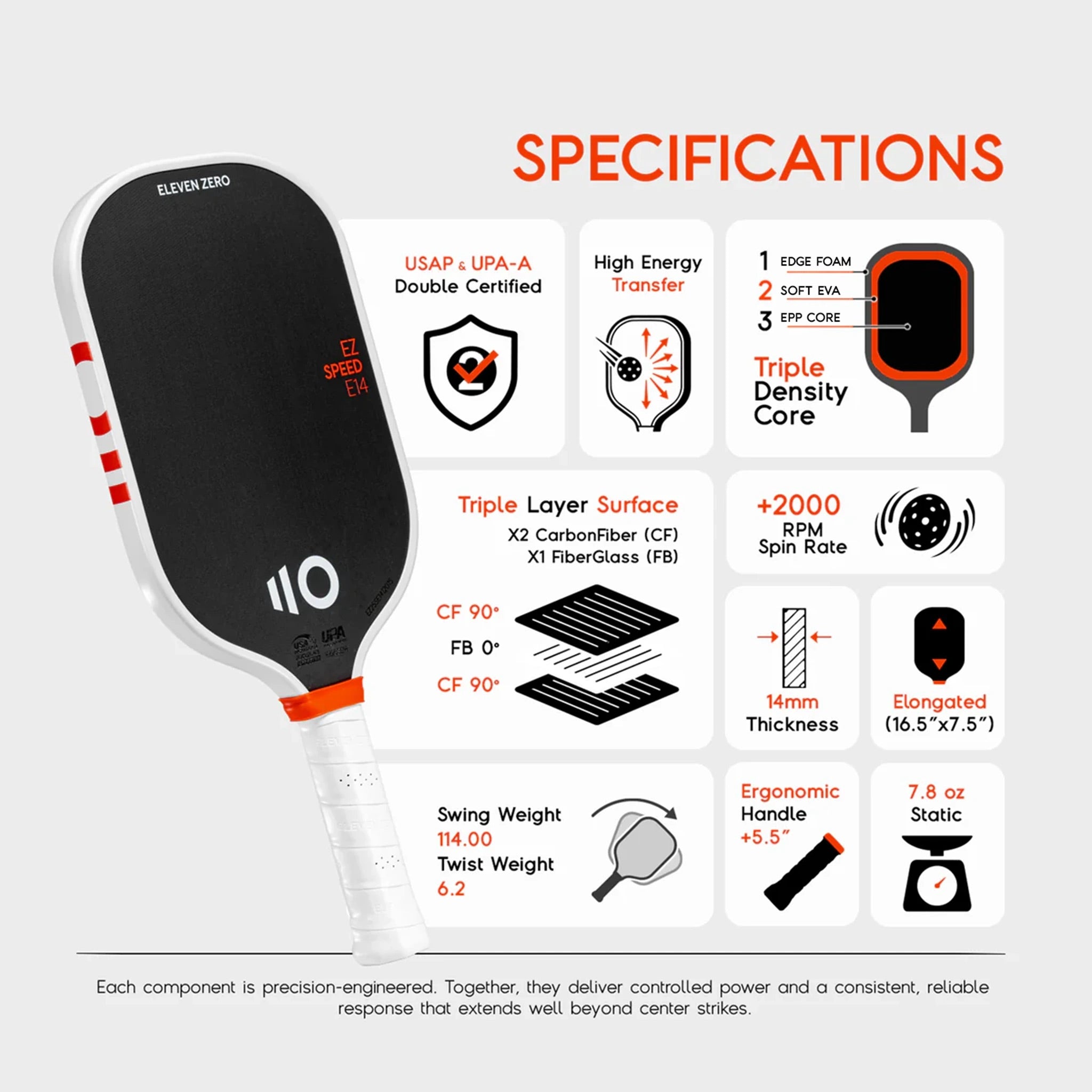 EZ Speed E14 | Elongated 14mm Thermoformed Pickleball Paddle