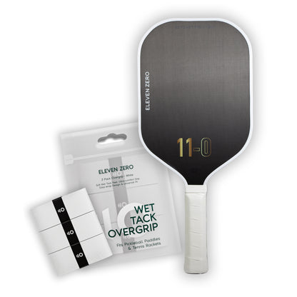 Eleven Zero Carbon pickleball paddle paired with overgrip tape for improved traction and comfort.