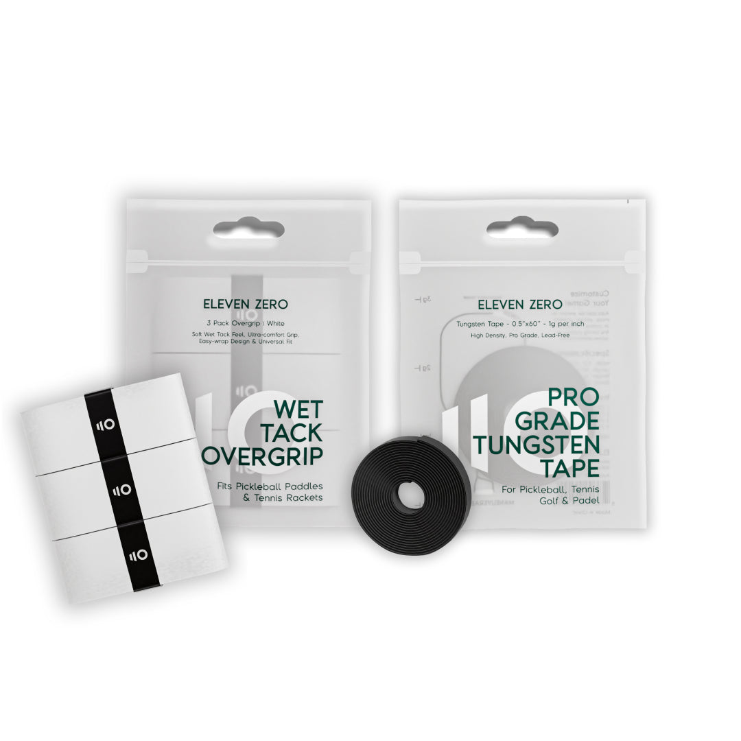 Eleven Zero accessories bundle featuring overgrip tape and tungsten tape for precision paddle tuning.