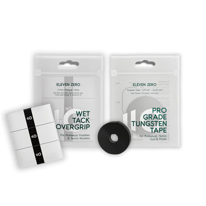 Eleven Zero accessories bundle featuring overgrip tape and tungsten tape for precision paddle tuning.