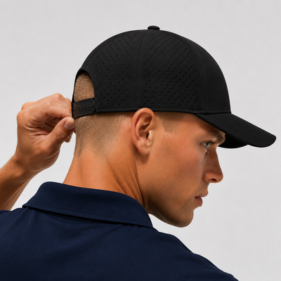 Person wearing a black cap with a white background