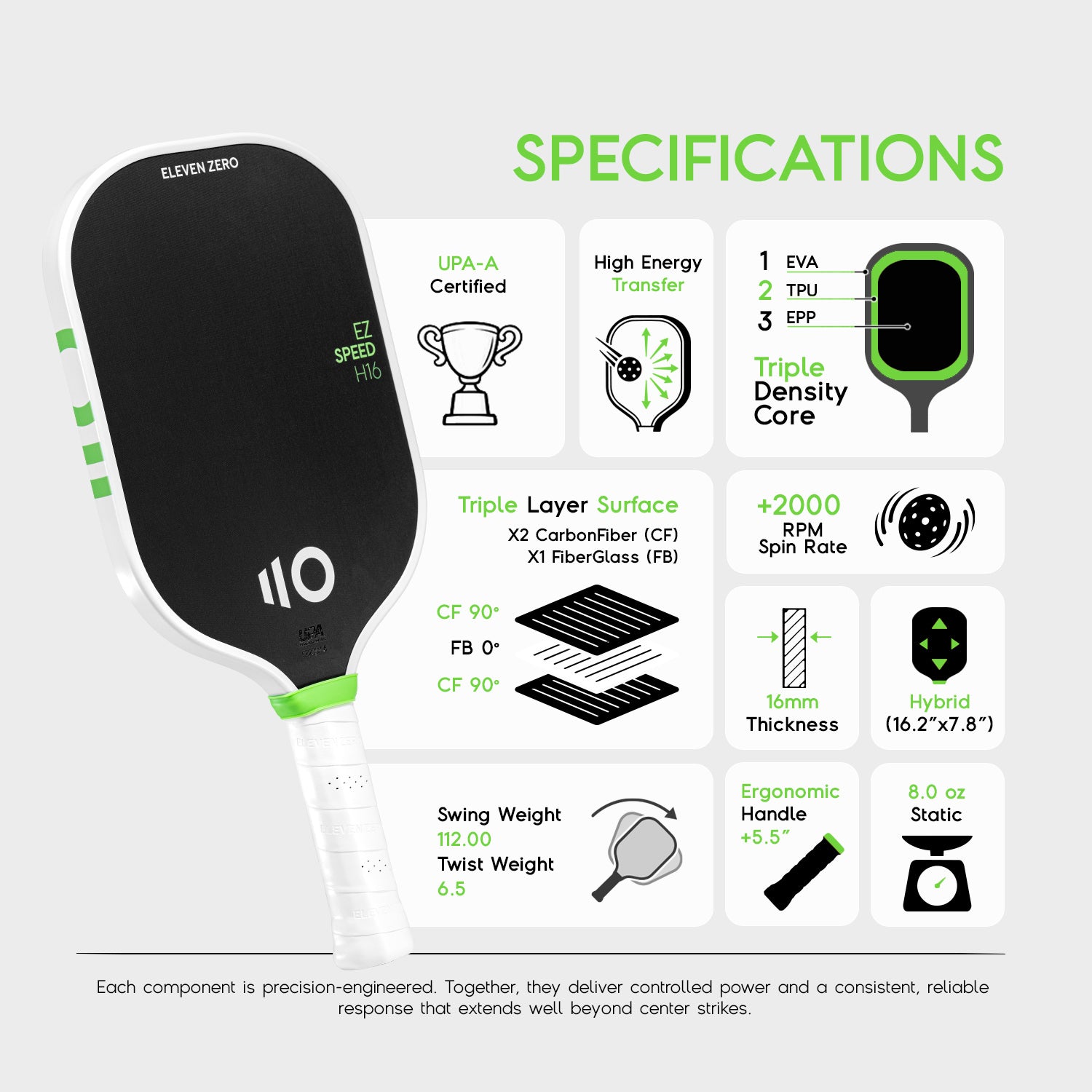 EZ Speed H16 Pickleball Paddle | Eleven Zero