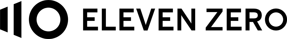 Eleven Zero Sports horizontal logo with black text and icon on a transparent background.