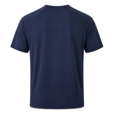 Navy blue t-shirt on a light gray background