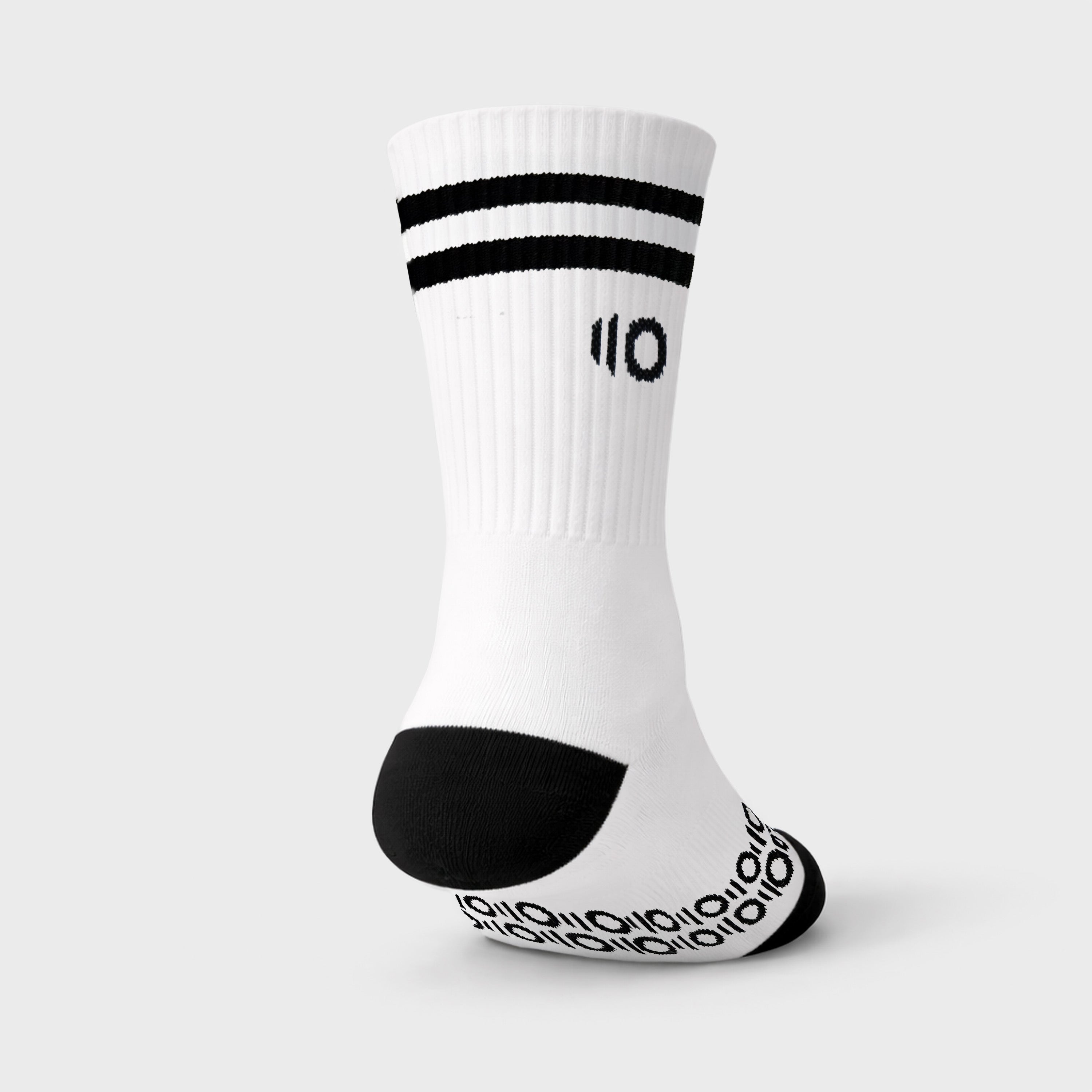 White sock with black accents on a white background