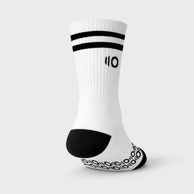 White sock with black accents on a white background