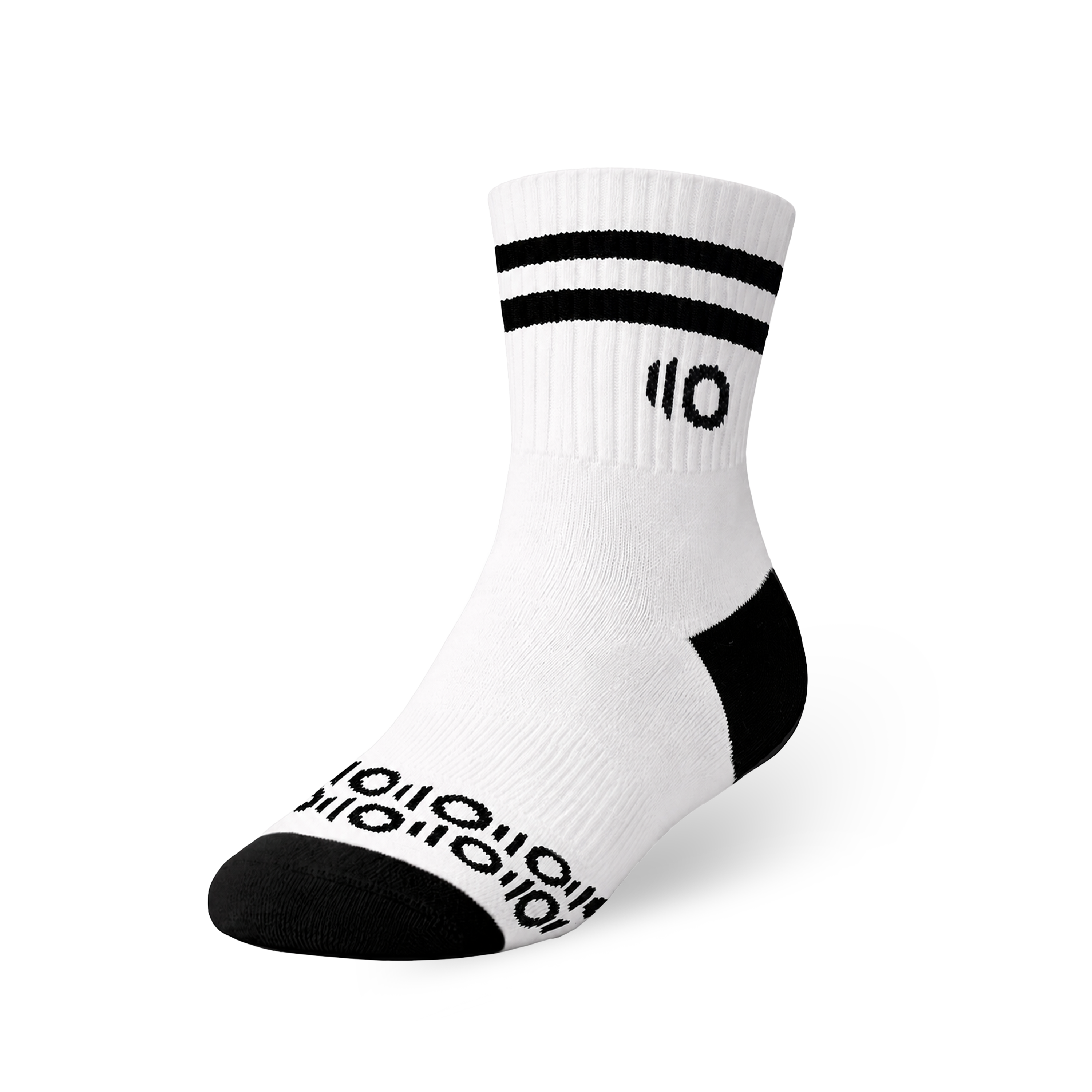 White sock with black accents on a white background