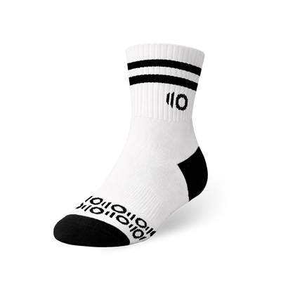White sock with black accents on a white background