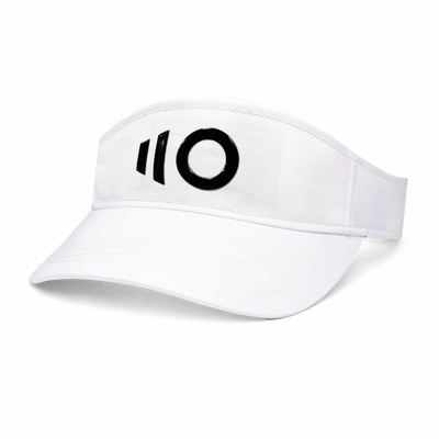 White visor with black logo on a white background